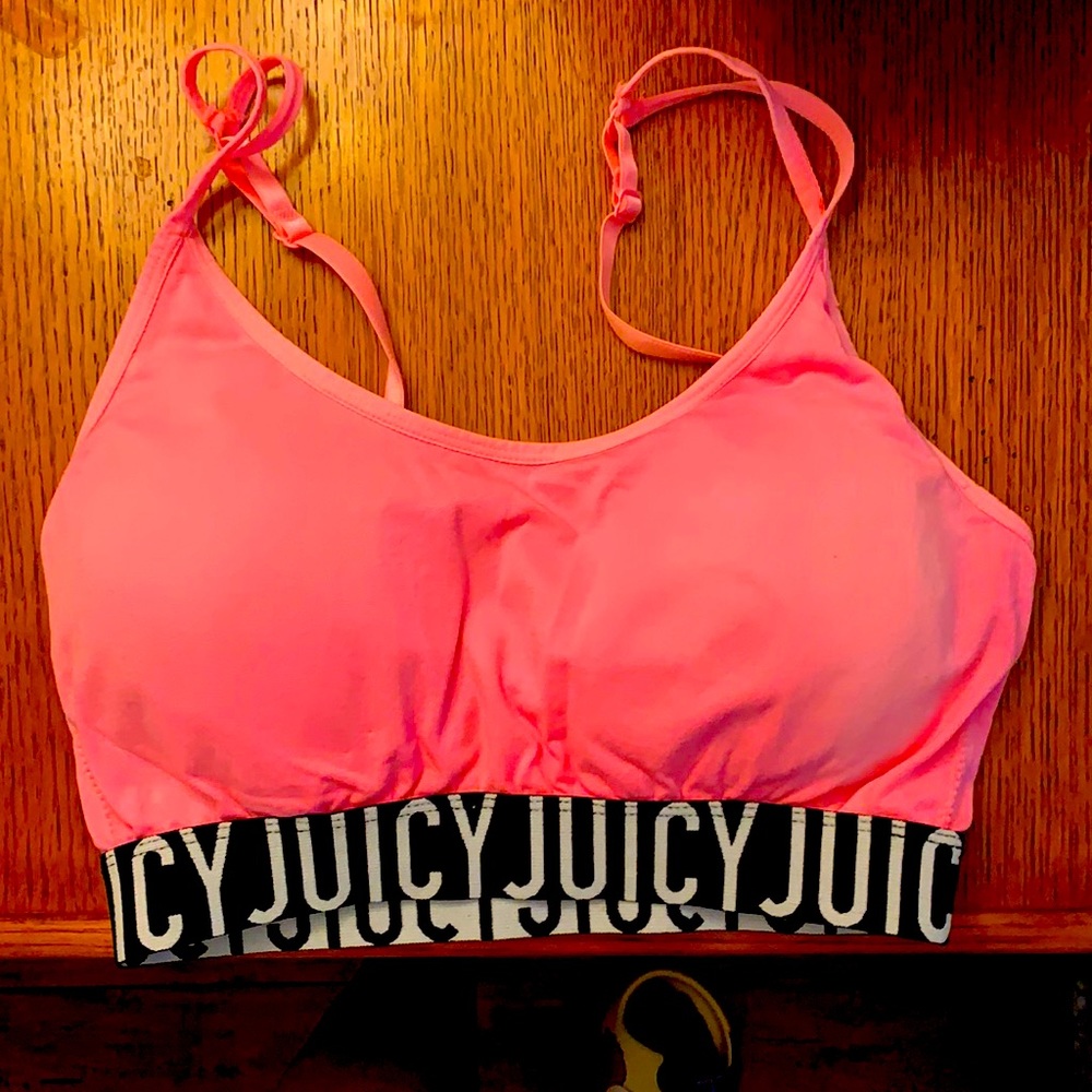 Juicy pink sports bra gently worn